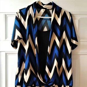 Women’s Blue Chevron Short Sleeve Cardigan Shirt 1X